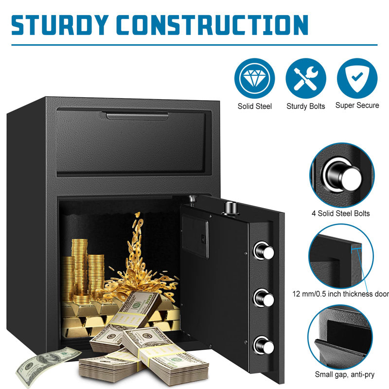 Black Heavy-Duty Carbon Steel Depository Drop Safe with Electronic Keypad