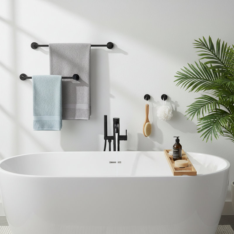 Modern 6-piece Bathroom Hardware Set,matte Black Space Aluminum(24"&16"towel Bars), Matte Black