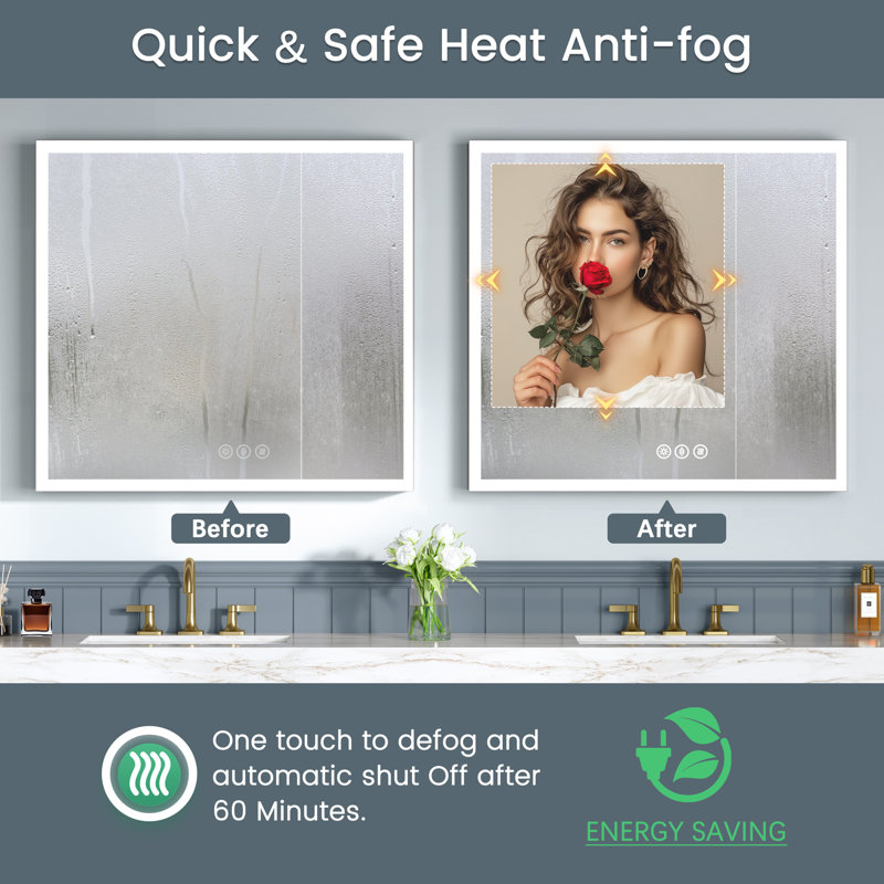 Recessed or Surface LED Mirror Medicine Cabinet, Defogger, Touch Sensor, Dimmer, Outlets and USBs, 32" H x 36" W x 5.4" D