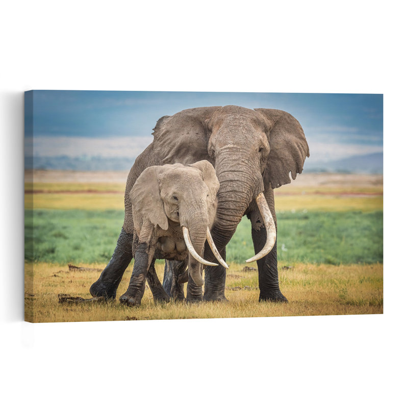 Gentle Giants Of Africa Peaceful Contemporary Elephant Nature Wildlife Wall Art Print by Jeffrey C. Sink - 1 Piece Wrapped Canvas Wall Art