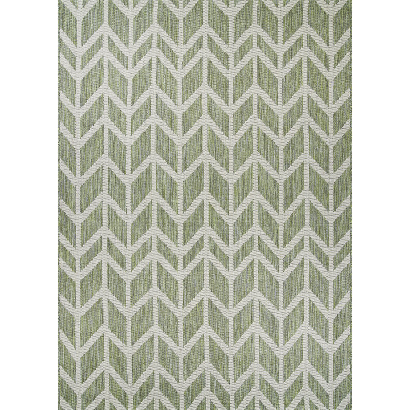 Tapis intérieur / extérieur à motif de chevrons et de couleur vert champagne Matthes, Carré 7 pi 6 po