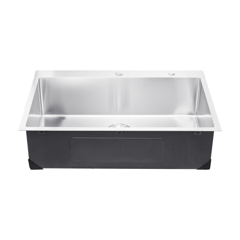 Évier de cuisine encastré 33 po à montage sur le dessus en acier inoxydable 304, 3Mm d'épaisseur, coins R10, taille interne 32 x 21 pouces, réduction du bruit de 9 po, drainage rapide avec support à ouverture standard, panneau,