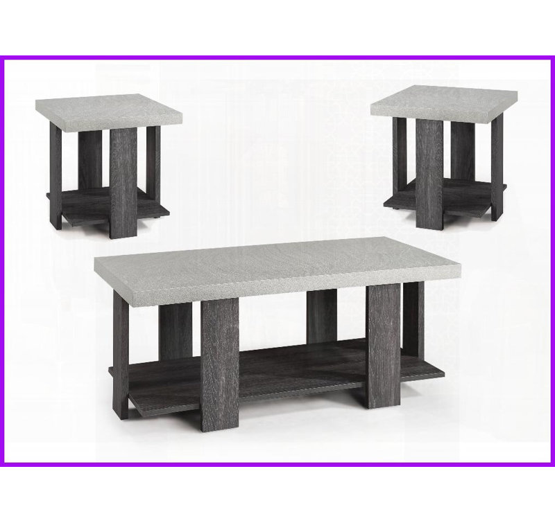 Ensemble de tables basses 3 pièces en bois gris pour le salon - Style moderne Assemblage facile