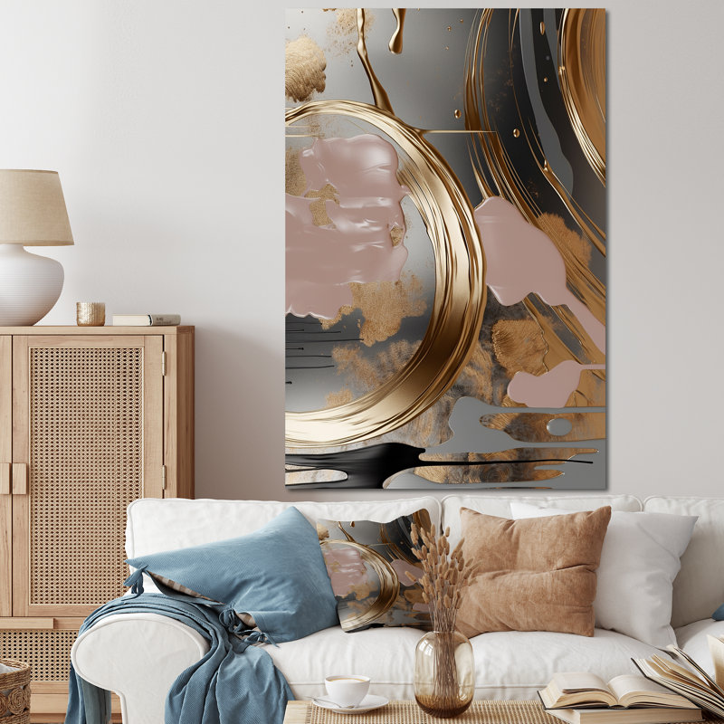 «Abstract Golden Infinity Circles I», art abstrait, Toile tendue, H 40 po x l 30 po