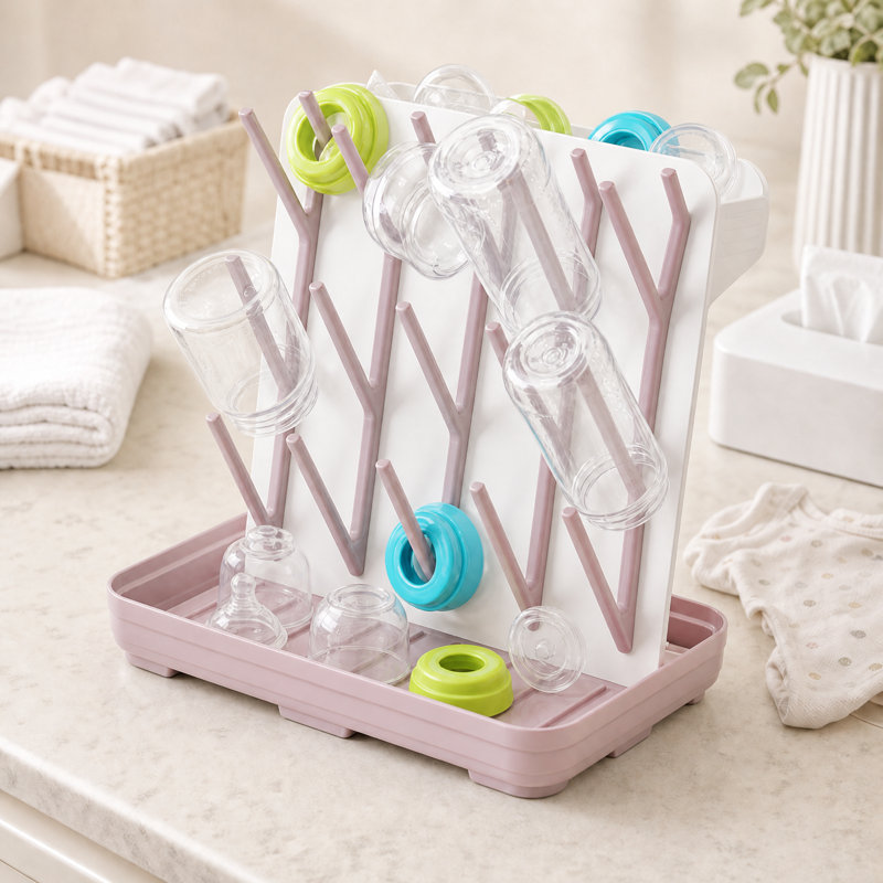 Séchoir pour biberon avec 20 crochets, organisateur de comptoir vertical peu encombrant pour biberons et accessoires, Brun