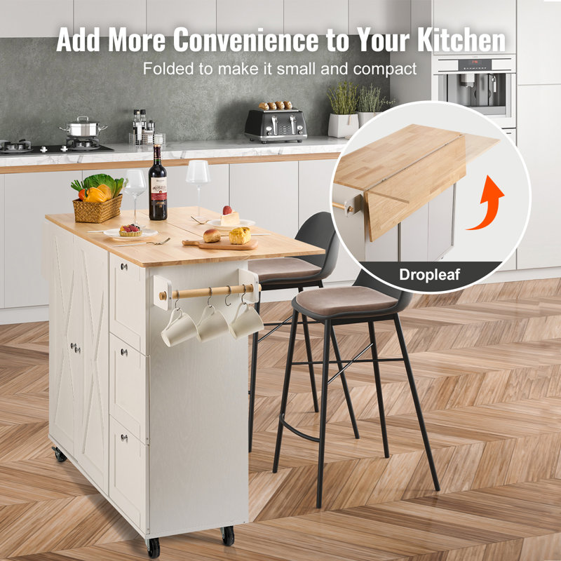 Chariot d'îlot de cuisine 45,3 po avec plateau en bois massif