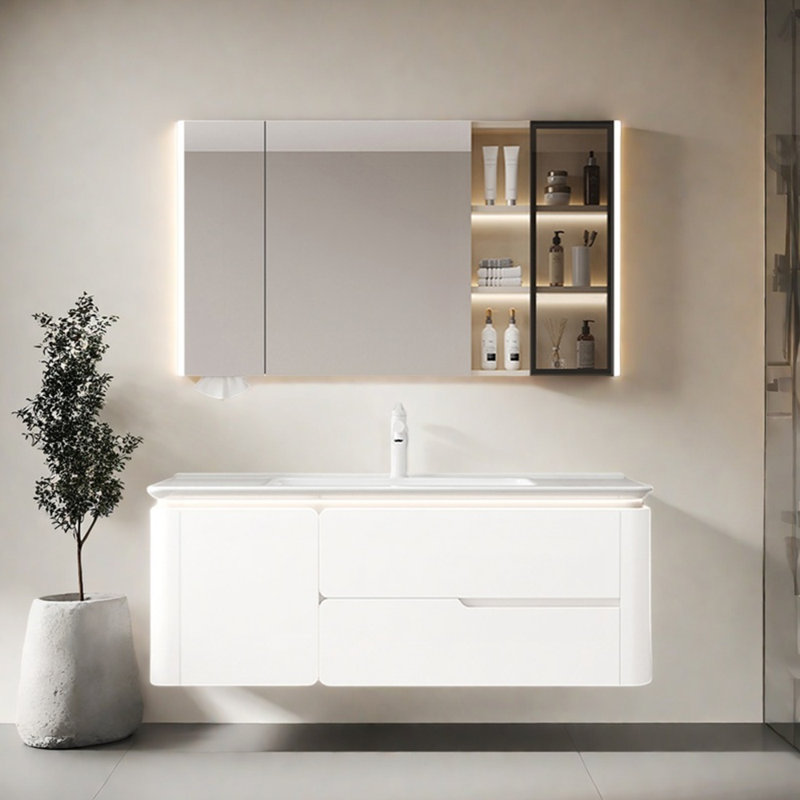 Armoire de salle de bain moderne et simple de style crème