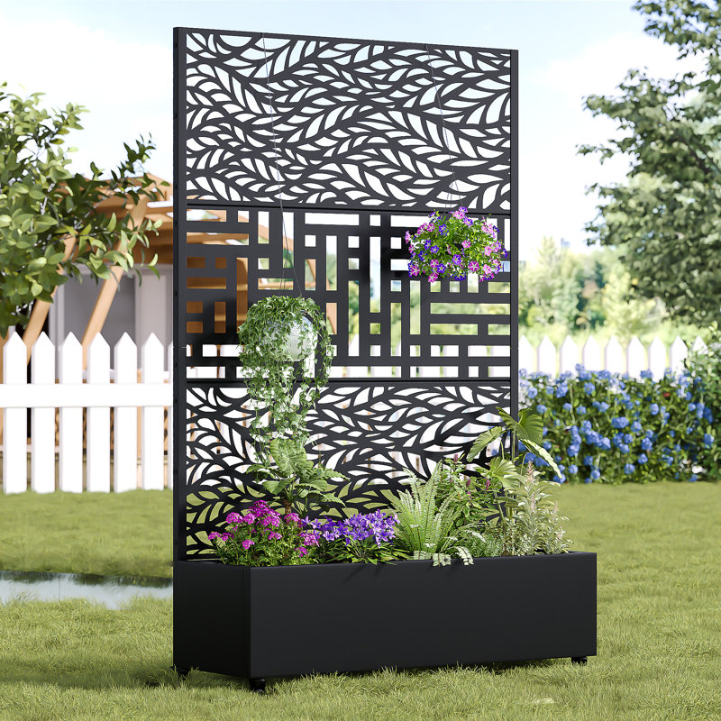 Indoor/Outdoor/Decor/Garden Two-Tone Planter Box with Lattice Panel Trellis Privacy Screen, 1