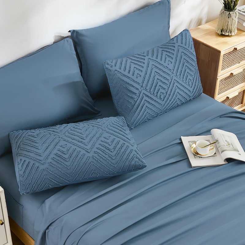 Andency King Size Comforter Set 7 Pieces Ocean Blue - Bed in a Bag King Boho Lightweight Fluffy Tufted Bedding Sets with Quilt Comforter, Sheets, Pillowcases & Shams