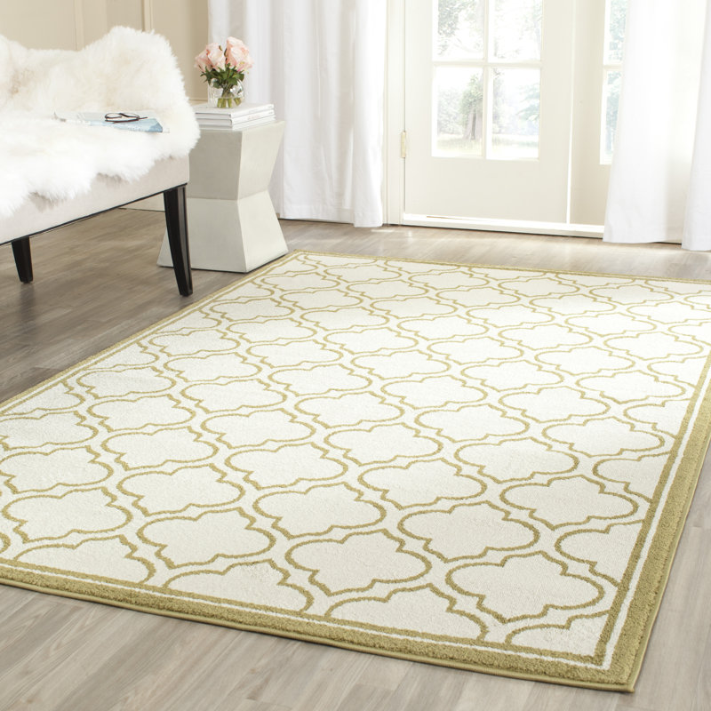 Tapis géométrique ivoire / vert clair Ammundsen, Rectangle 9 pi x 12 pi