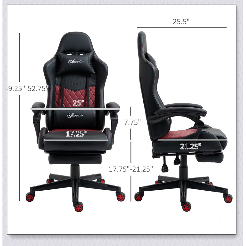 Fauteuil de jeu en cuir polyuréthane de bureau de course à dossier haut avec repose-pieds pivotant et support lombaire, hauteur réglable, noir