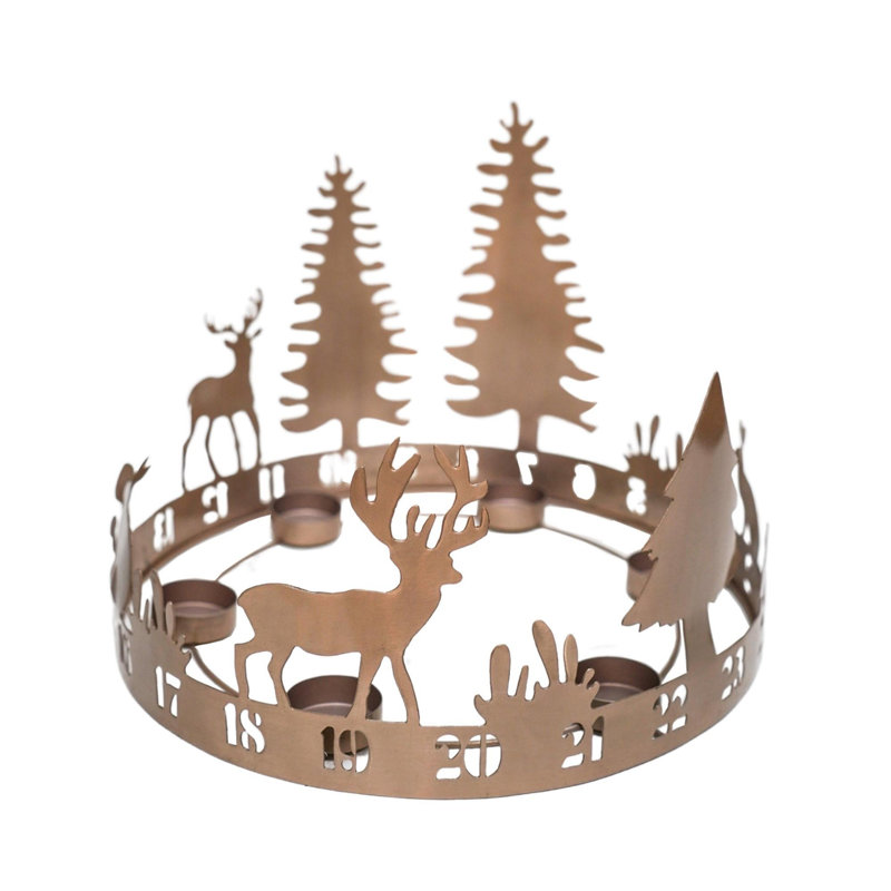 Round Metal Advent Forest Tealight Centrepiece in Copper