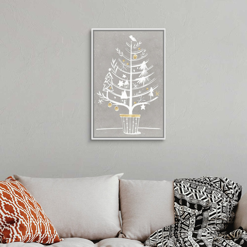 Reproduction d’art sur toile blanche arbre d’ornement, H 32 po x l 22 po x P 1,75 po, Cadre blanc