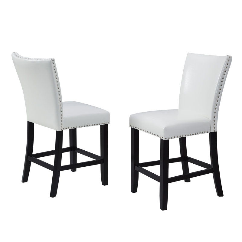 Fauteuil d'unité centrale rembourré à hauteur de comptoir 2 pièces avec repose-pieds chromé, Blanc