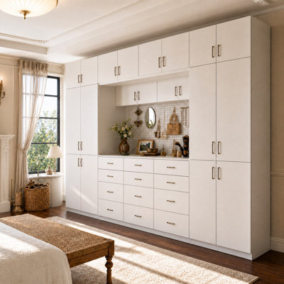 126.1" Wide Wardrobe Closet System with Pegboard Organizer, 12 Drawers and Adjustable Shelves for Bedroom Storage