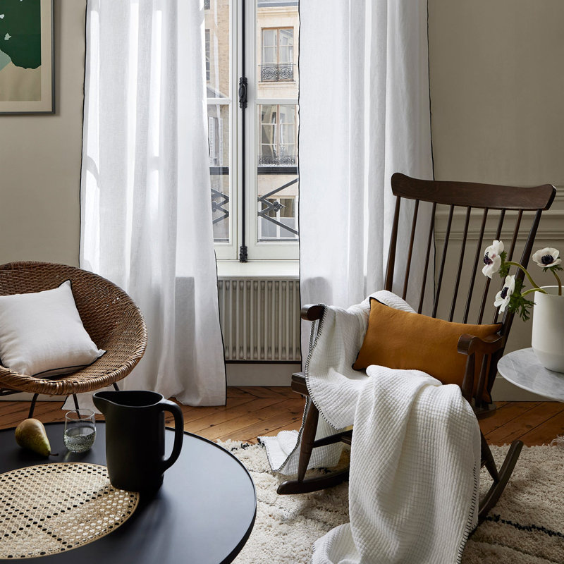 Carlina Linen Semi Sheer Curtain Single Panel, White/Grey, Width 144 x Drop 280cm