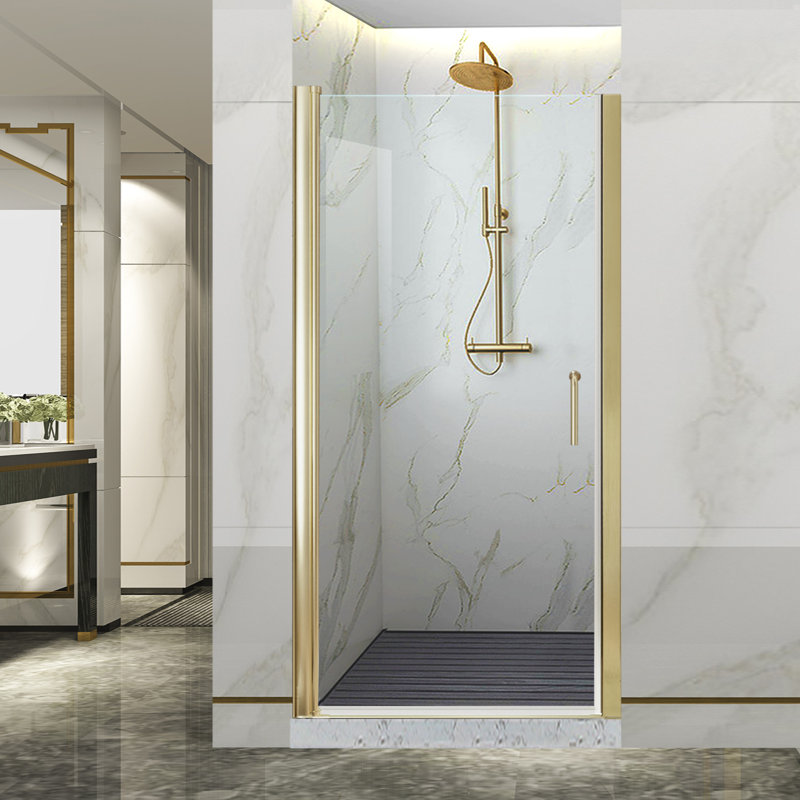 36-37.9 in. W x 72 in. H Pivot Swing Frameless Shower Door with Clear SGCC Tempered Glass, Brushed Gold