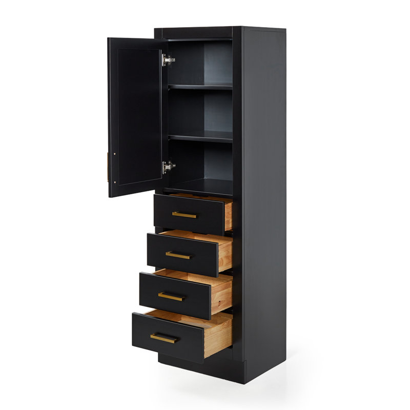 Tidworth Solid Wood Linen Cabinet, Pre-assembled, 65"H x 20"W, Black