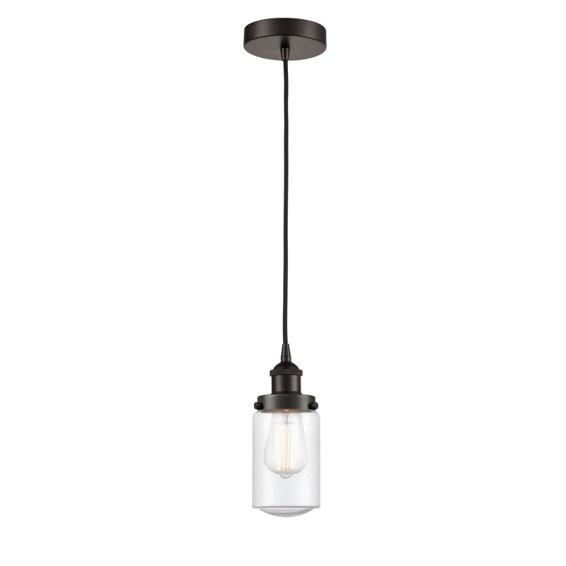 Luminaire suspendu cylindrique à 1 lumière Saroyan, Bronze huilé, Bullé