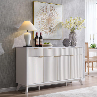 60" Sideboard Buffet Cabinet With Doors And Shelves, Modern Buffet Storage Cabinet With Drawers, Wood Large Sideboard For Kitchen, Living Room For Office, Bedroom Storage Cabinet, Hallway Storage Cabinet