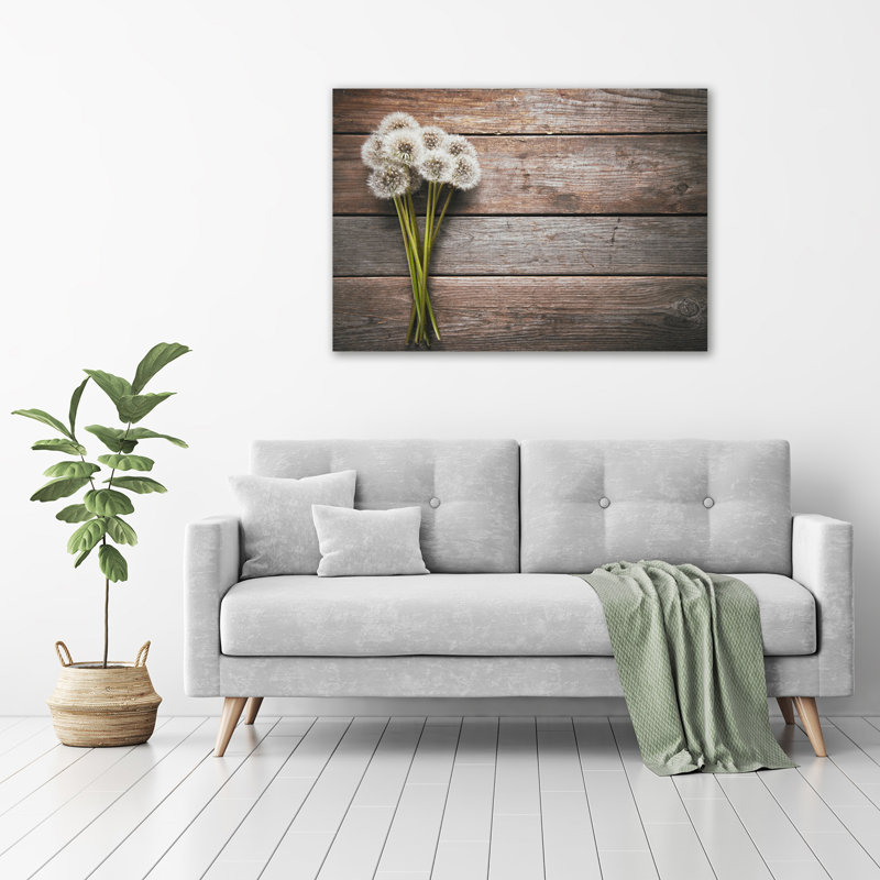 Dandelions Wood - Wrapped Canvas Print