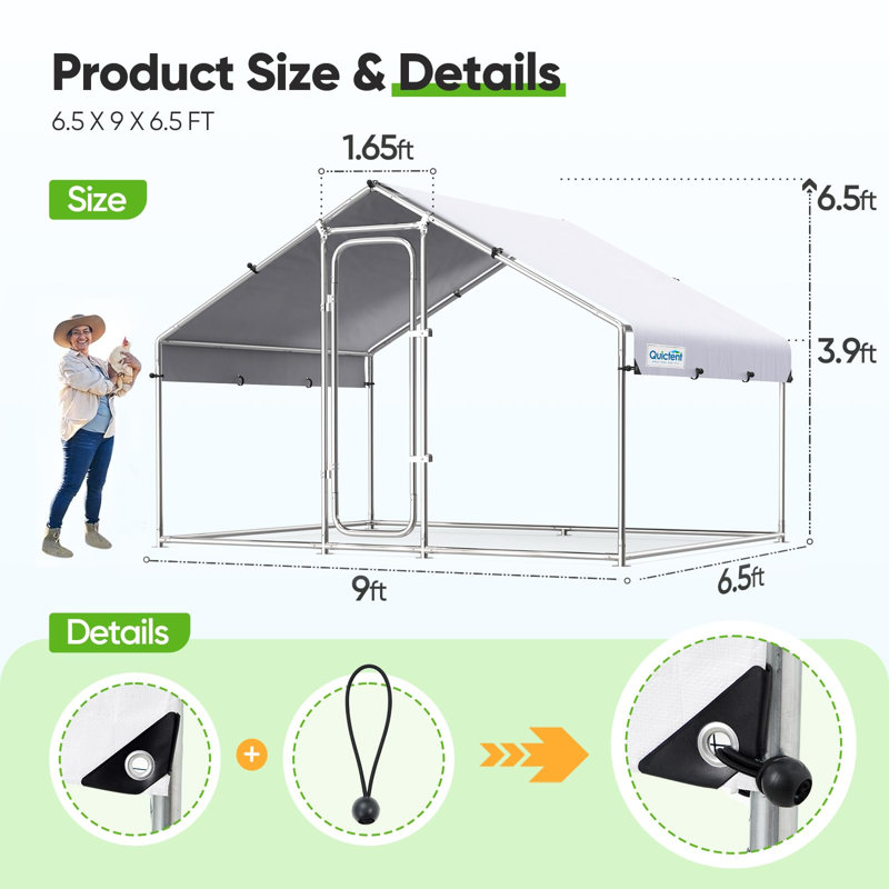  Grande cage à poules en métal pour 10 volailles et plus avec grillage robuste et toit imperméable