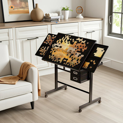 1000 Pieces Jigsaw Puzzle Metal Table – With 4 Felt Trays, 2 Non-woven Drawers & Wooden Protective Cover (gift For Adults)