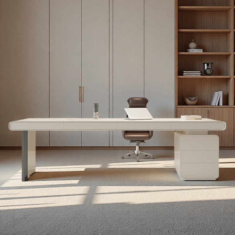 Bureau d'étude minimaliste, H 29,53 po x l 94,49 po x P 31,5 po, Blanc