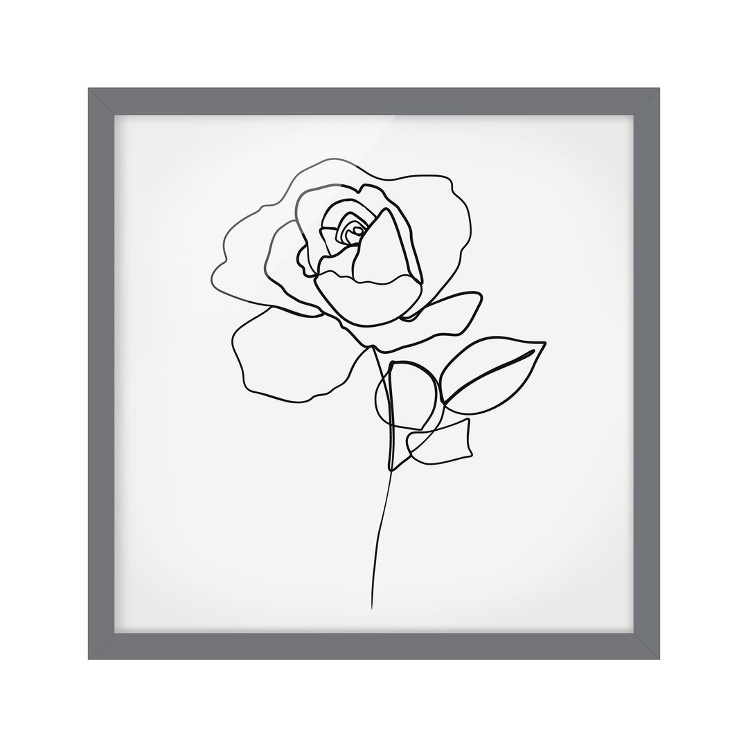 Gerahmter Grafikdruck Line Art Rose