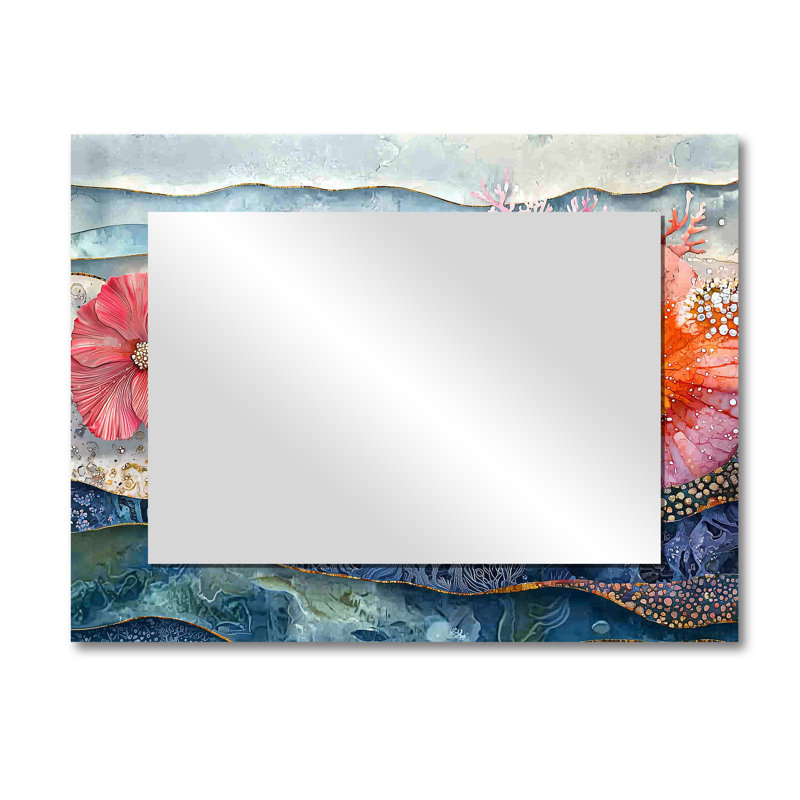 Colorful Sea Urchin And Flower Serenade - Animals Mirror Wall Decor - Printed On Metal, 30" x 40"