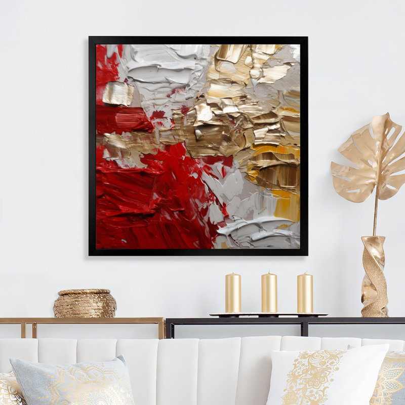 «Cardinal Sin Retro Delight Abstract Red & Gold», reproduction d'art sur toile, H 24 po x l 24 po x P 1 po, Cadre simple noir