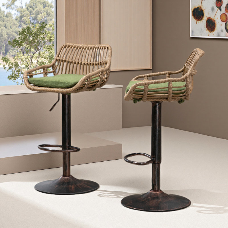 Modern Swivel Bar Stools Set Of 2 Adjustable Counter Height Chairs With Footrest For Kitchen, Green