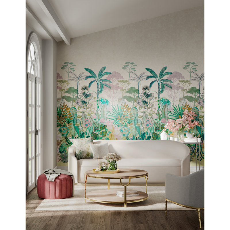 Floreana Wallpaper, Bleached Coral/Succulent/Fig Leaf