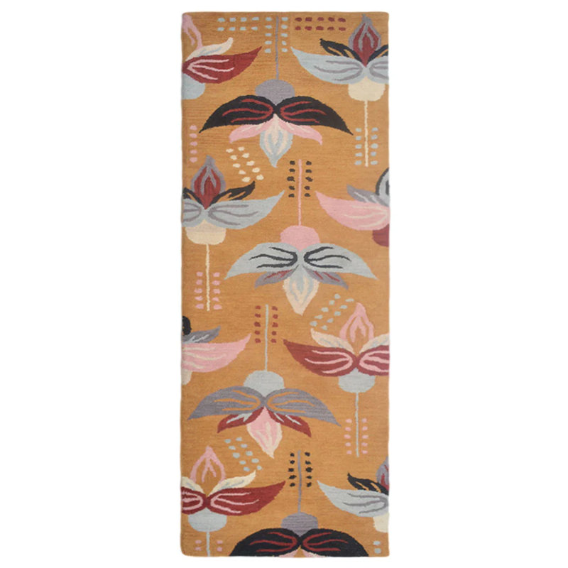 Hand Tufted Wool Eco-Friendly Area Rugs - Hallway Runner, Gold Color, Floral Modern Design, High Pile Thick Handmade Anti Skid Area Rugs for Living Room, Bed Room