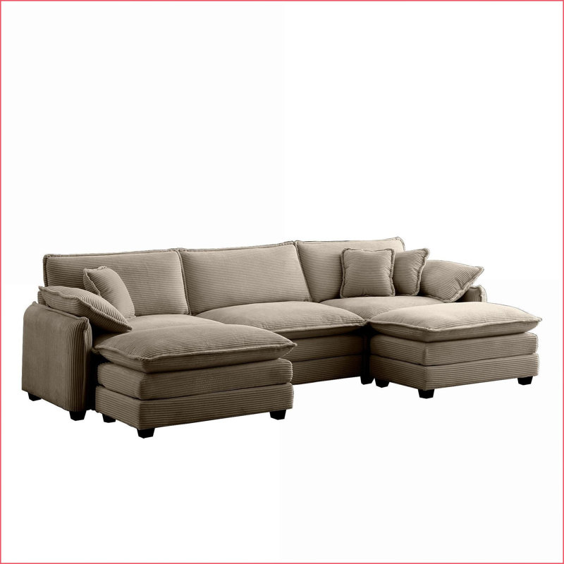 Canapé modulaire en U à 3 places avec 2 repose-pieds Repose-pieds convertible pour salon, cinéma maison | Chameau | Velours côtelé