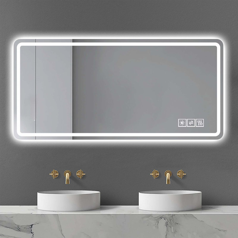 28*60inch LED Bathroom Vanity Mirror ,wall mirror,Anti-Fog, Dimmable,Shatter-Proof Tempered Glass, Silver, 27.55" x 59.05"