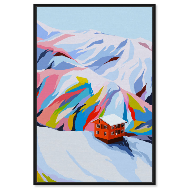 «Colorful Ski Village», reproduction d'impression sur toile, H 45 po x l 30 po, Toile avec cadre noir