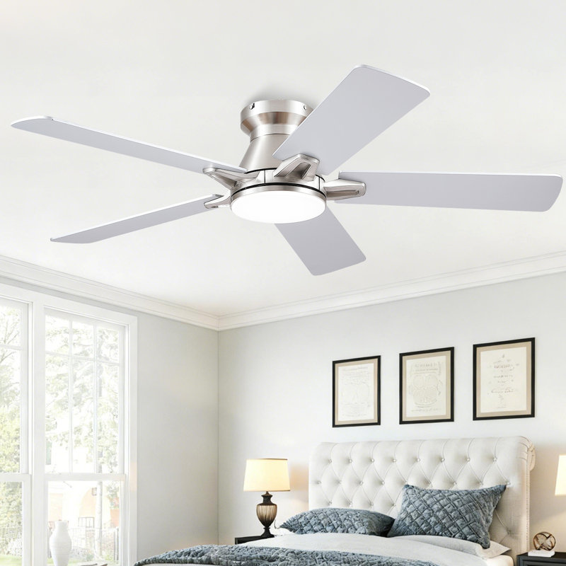 52" 5-blade Ceiling Fan with LED Light Kit and Remote Control, Nickel, 52"