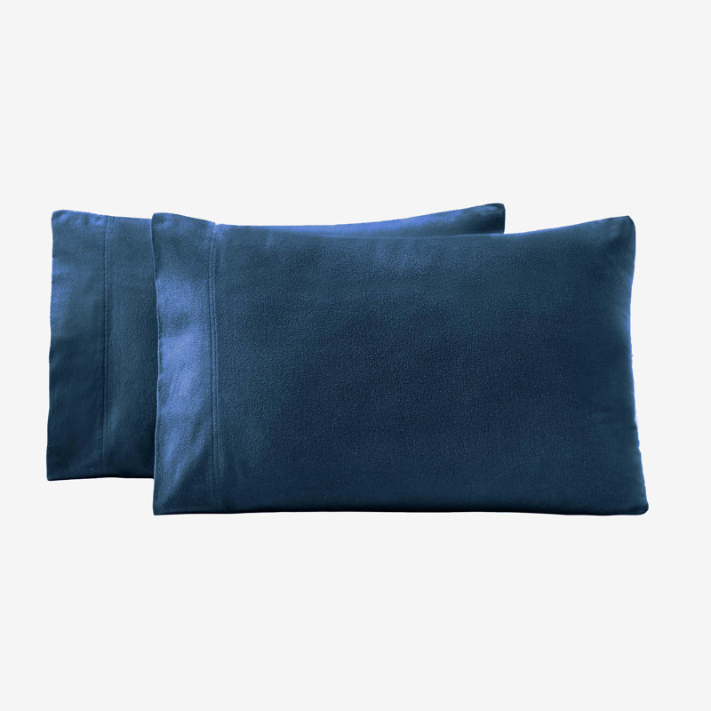 Modern All Season Solid Flannel Cotton Pillowcase, Navy Blue, Standard Pillowcase