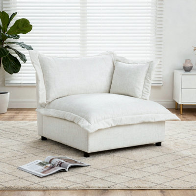 Plush Beige Upholstered Chenille Accent Chair with Oversized Cloud Cushions