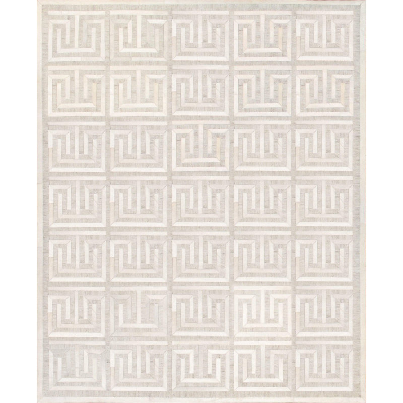 Tapis en cuir à chevrons rectangulaire fait à la main beige / gris 4 pi x 6 pi
