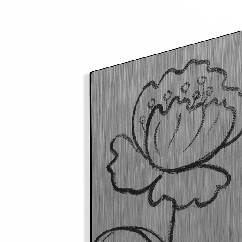  «Black and White Floral 2 Linen» par Silvia Vassileva, art mural en métal, 12 po x 36 po, H 36 po x l 12 po