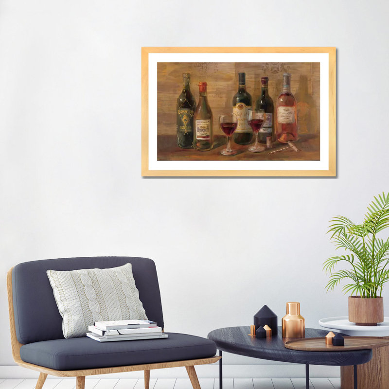 Dégustation de vin par Danhui Nai - reproduction d'art, H 24 po x l 32 po x P 1 po, Toile avec cadre en bois beige, Blanc