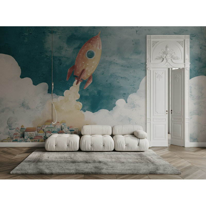 Rocket Wallpaper Town Removable Clouds Wall Mural, Textured Non-Pasted, 160"x108"