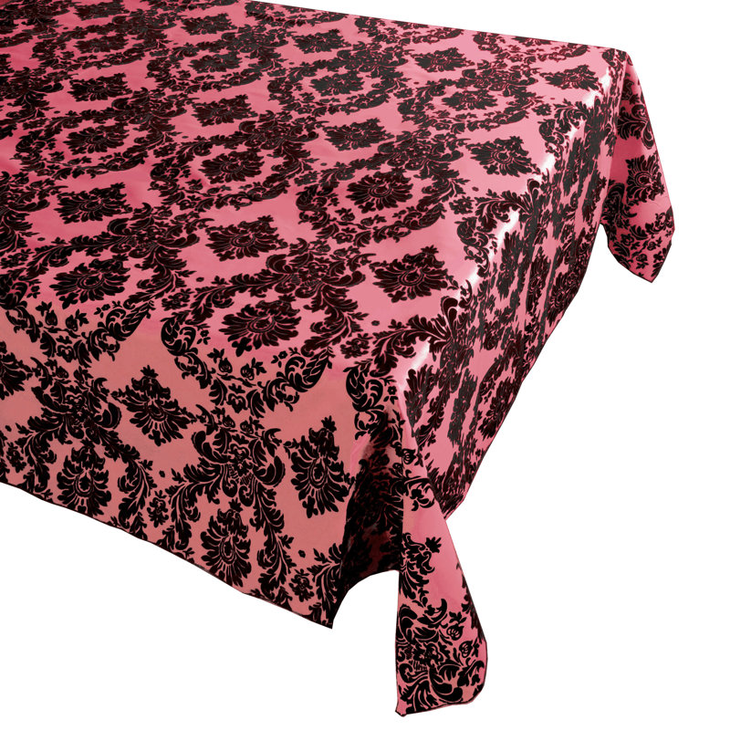 Damask Tablecloth, Black/Coral, 102" x 58"