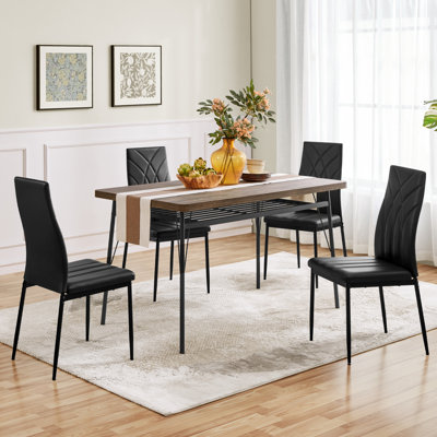 color Faux Leather Modern High-backed Dining Chairs with Metal Legs