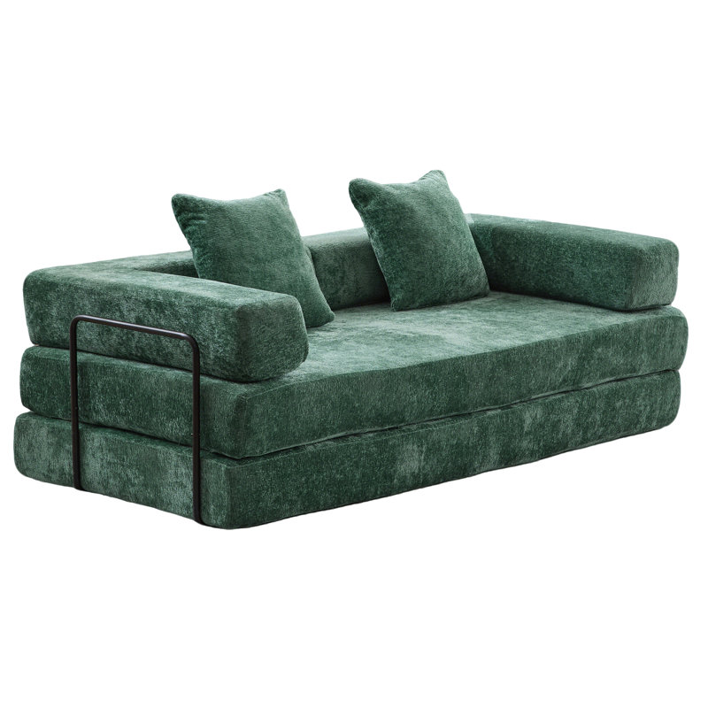 3 Floor Couch Bed In Dark , Foldable Design, Chenille Fabric, Memory Foam Filler, Suitable For Game Rooms And Dormitories Compression With 3 Seats, Pillow Back Support, Armrest, Padding Long - Term