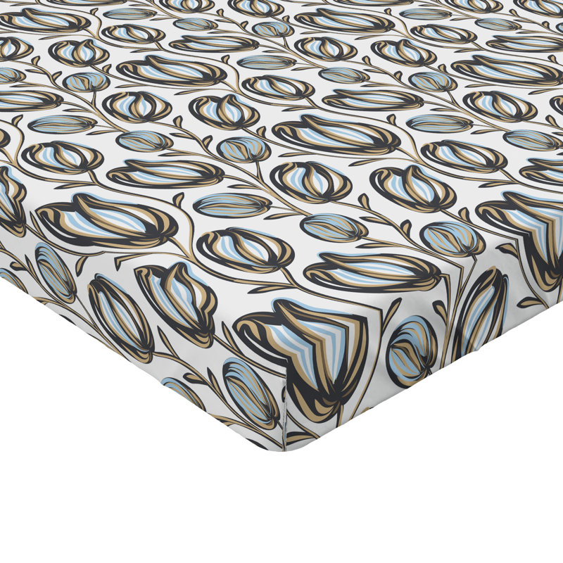 Drap-housse Ambesonne, Bleu pâle, ivoire / floral, Drap-housse grand