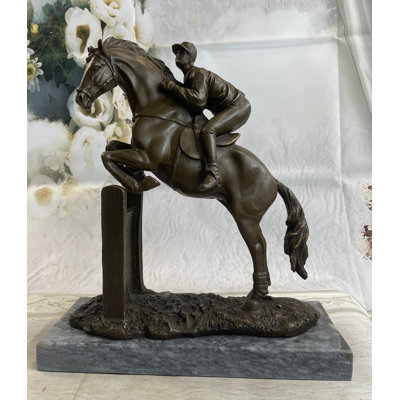 Fitzrovia Hot Cast Original American Artist Fisher Jockey Bronze Sculpture Marble Base Art