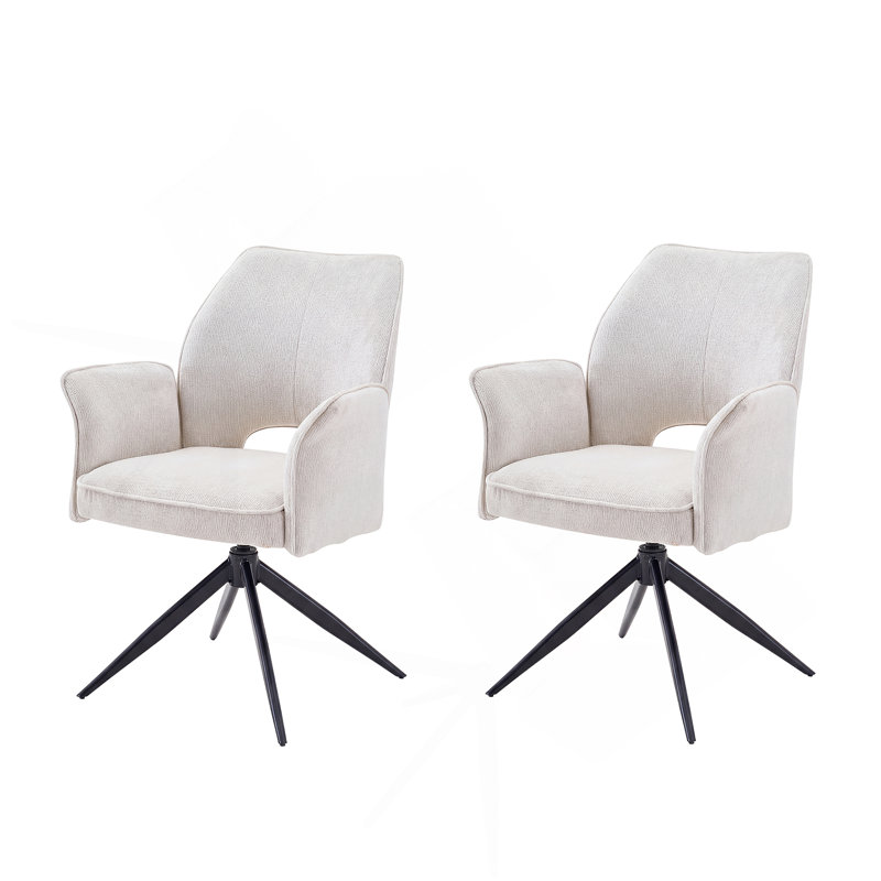 Ensemble de chaises de salle à manger en tissu, 2 chaises rotatives rembourrées douces en tissu, fauteuil à dossier confortable, fauteuil roulant de cuisine / salon / bureau à domicile, blanc